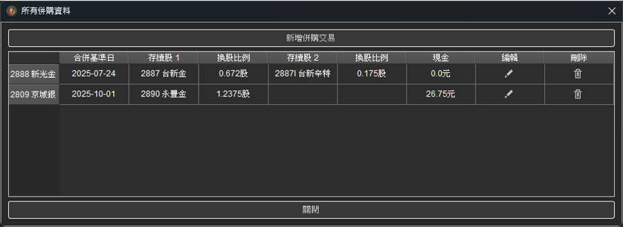 併購設定視窗