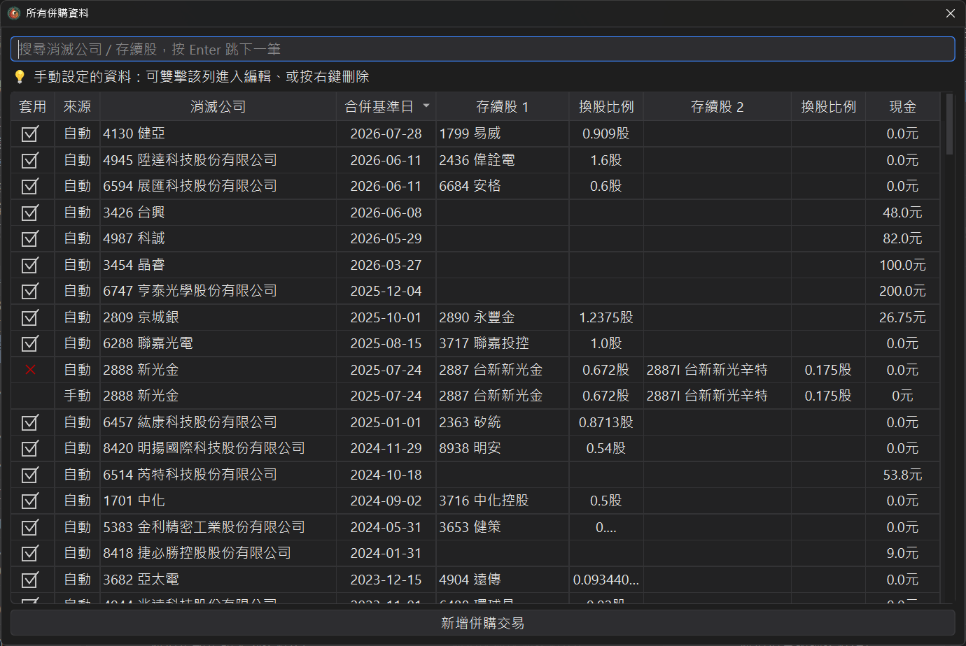 雲端模式自動帶入歷史併購資料