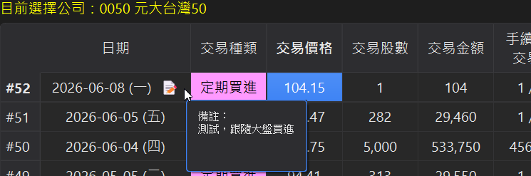 備註圖示與 Hover 提示